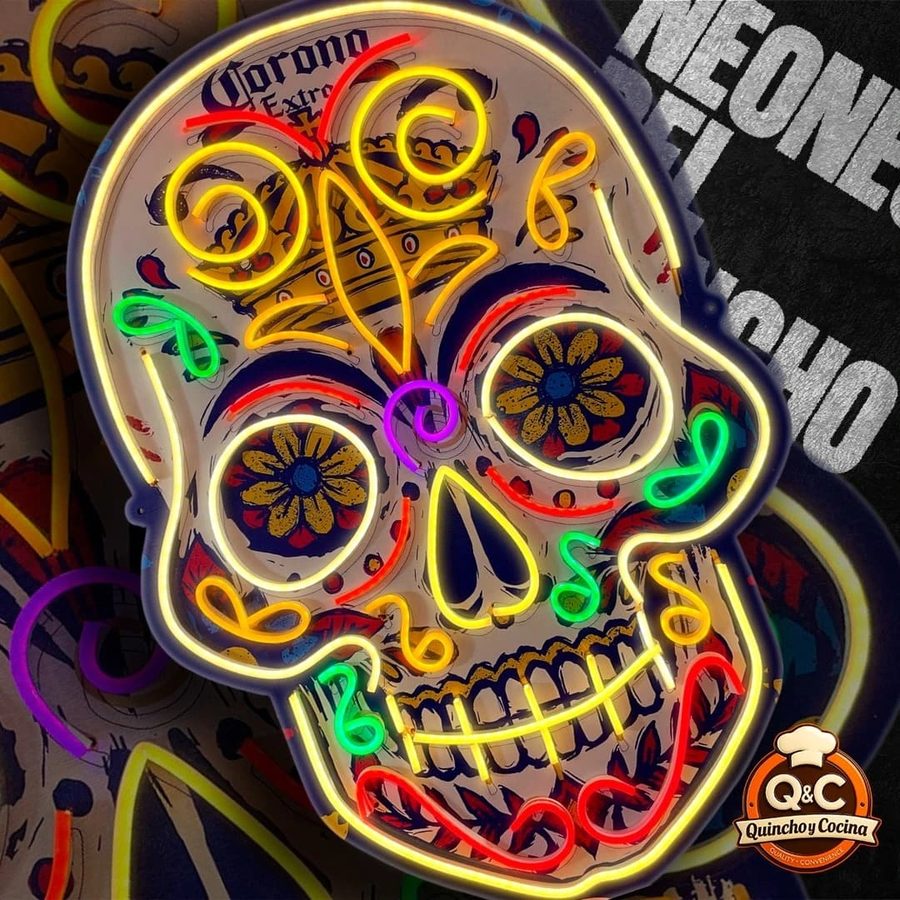 Neón Calavera mexicana Corona