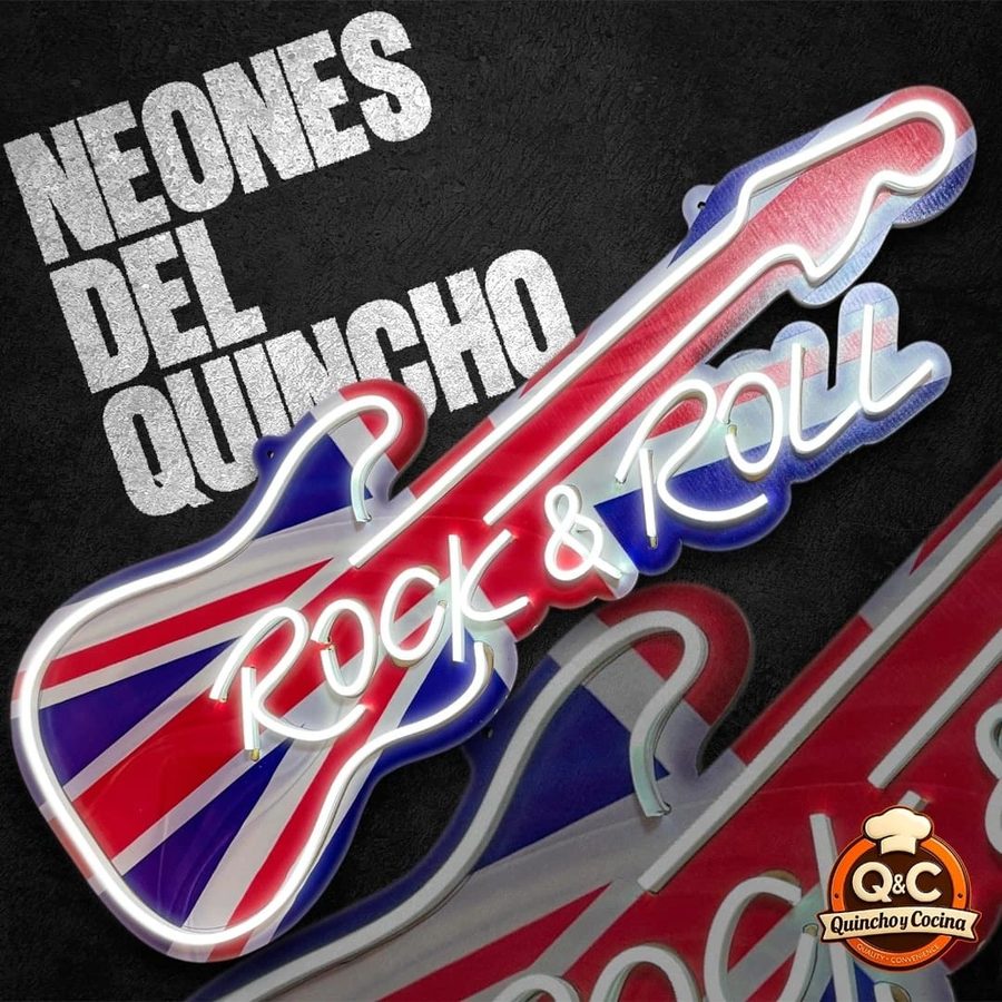 Neón Rock & Roll guitarra bandera inglesa