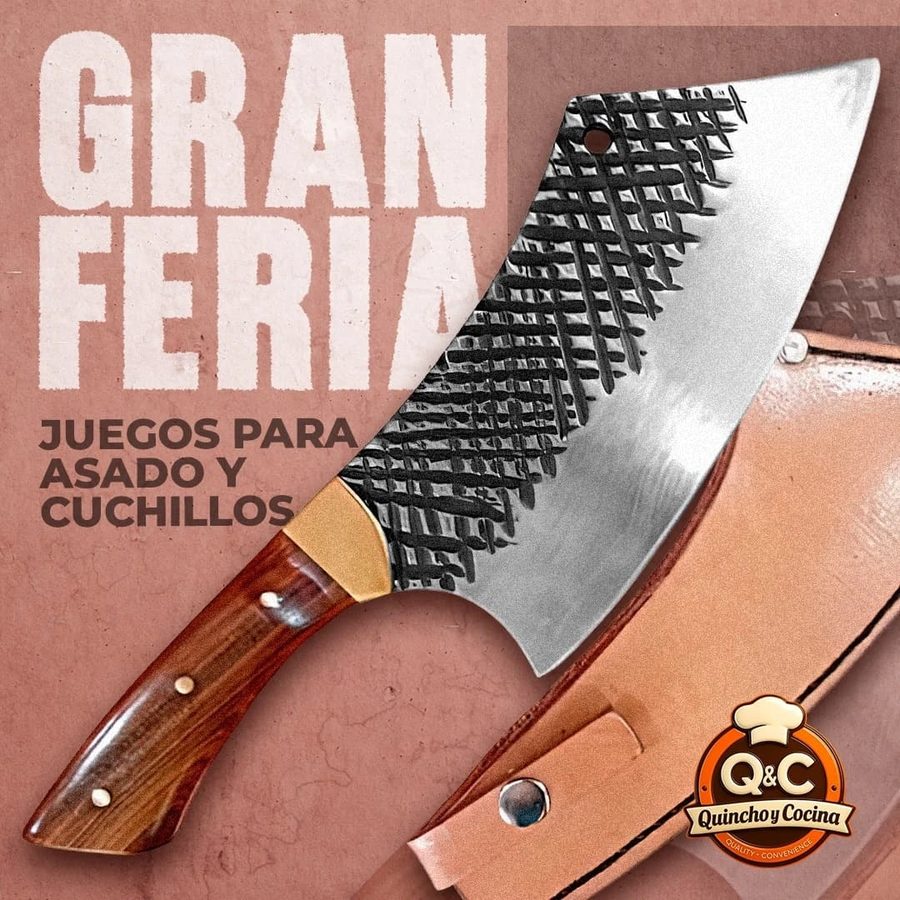 Cuchilla de carnicero con hoja forjada y vaina de cuero