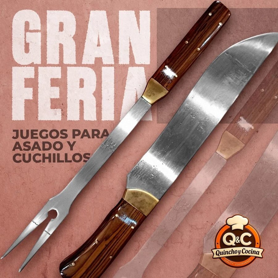 Juego de asado cuchillo curvo y trinche