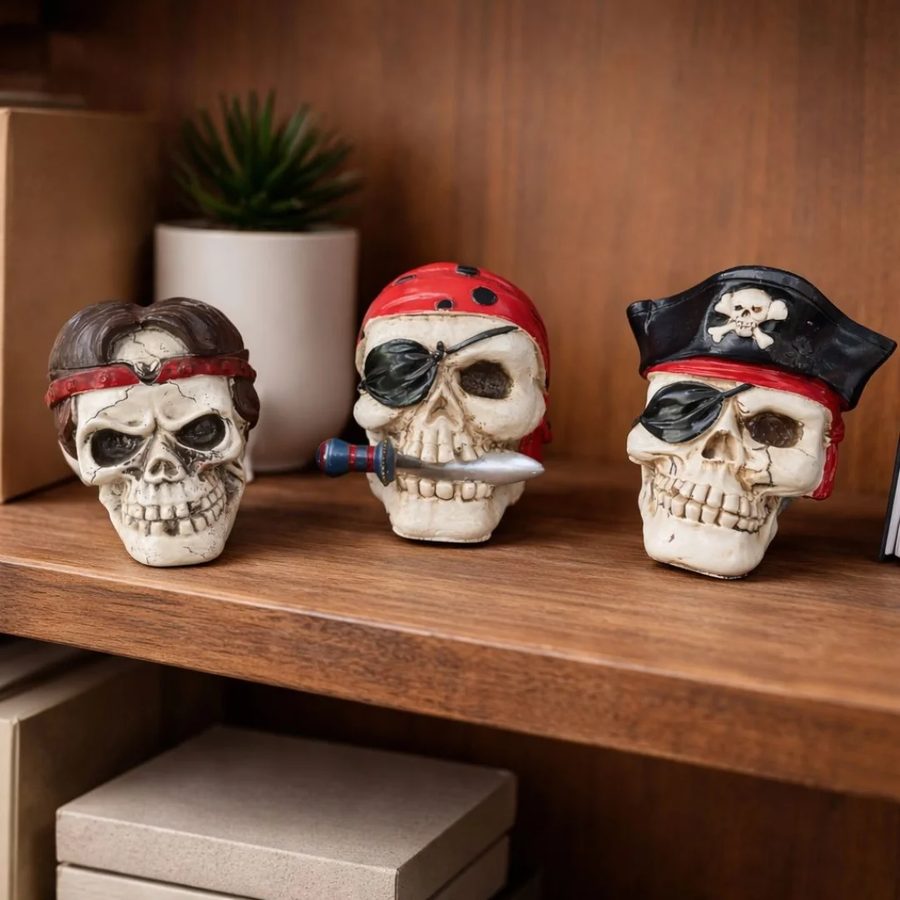 Calavera decorativa – diseños pirata con pañuelo y parche