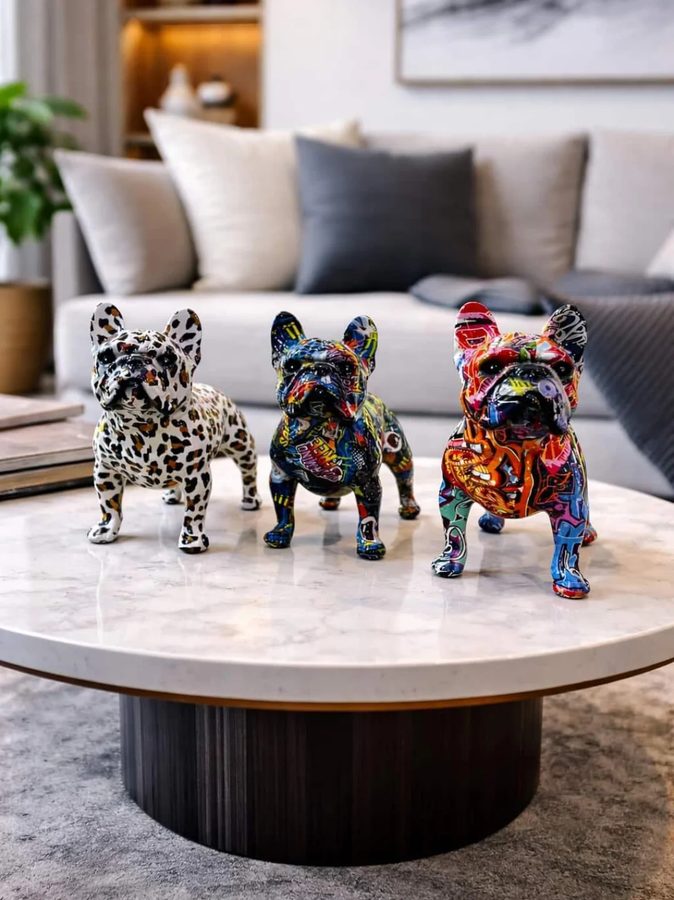 Figura de bulldog francés grande – animal print y graffiti