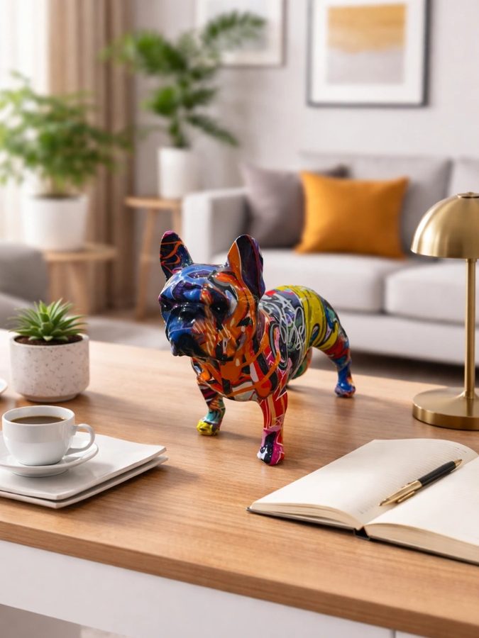 Figura de bulldog francés – pintura multicolor estilo graffiti