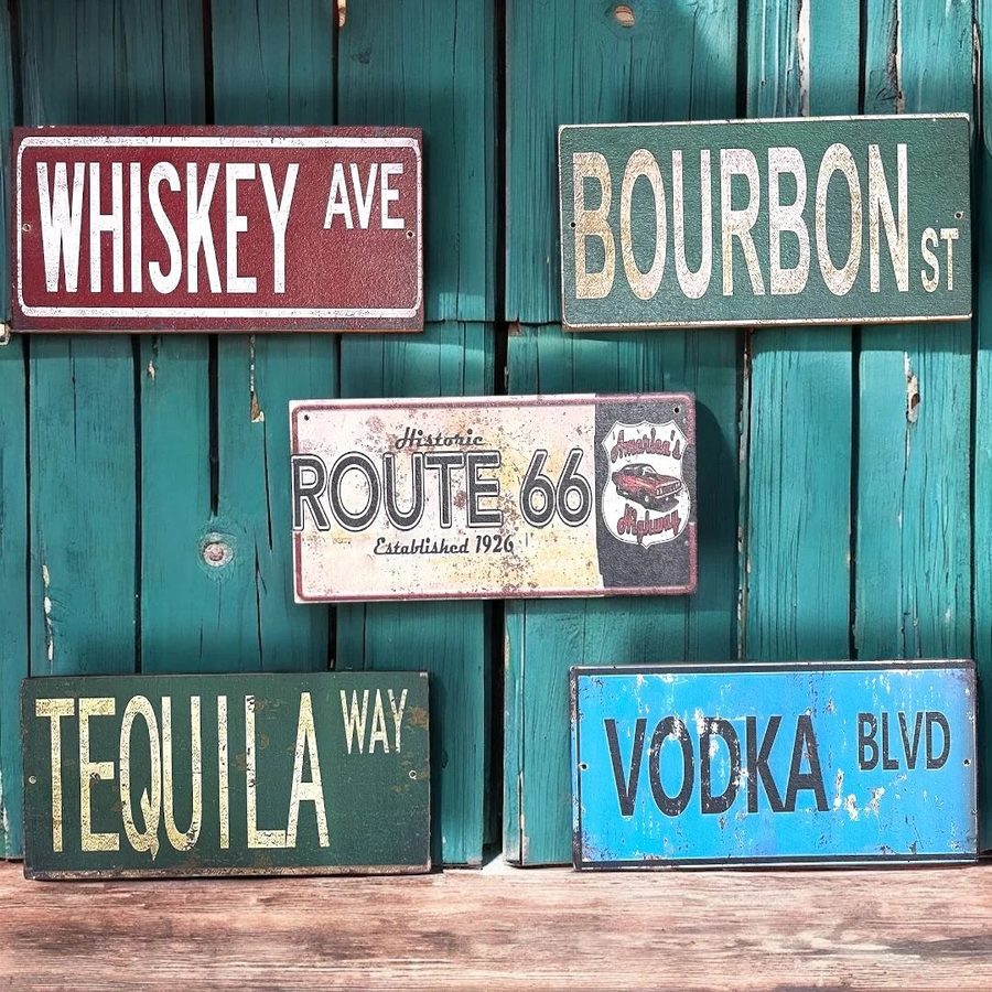 Cuadros Carteles de calle – Whiskey Ave, Route 66, Tequila Way