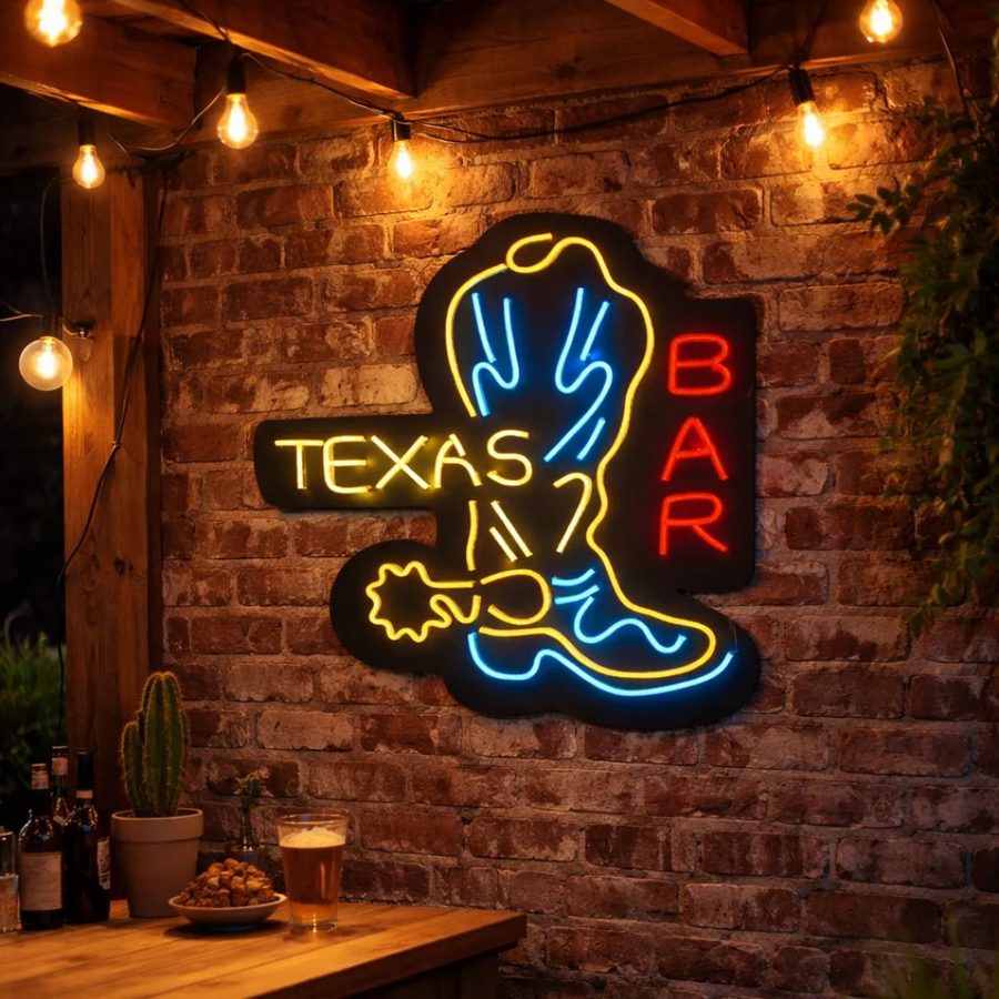 Neón Texas Bar – Bota de cowboy
