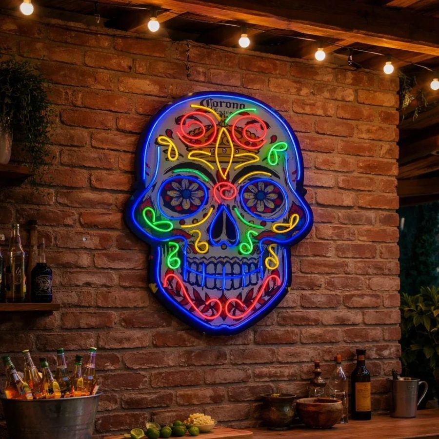 Neón Calavera mexicana Corona