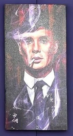Cuadro Hombre de traje fumando con humo violeta