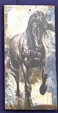Cuadro Caballo negro (fondo gris)