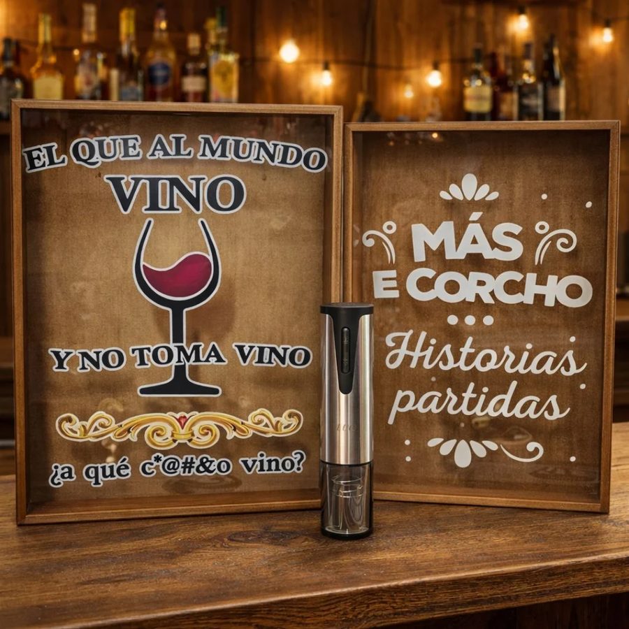 Set sacacorchos eléctrico y porta corchos decorativo – vino