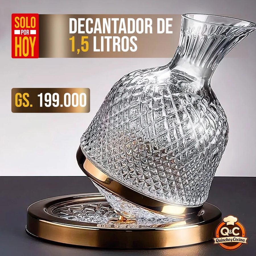 Decantador de vidrio tallado 1,5 litros – base dorada giratoria