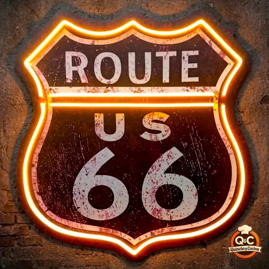 Neón Route 66 – US 66 (escudo marrón)
