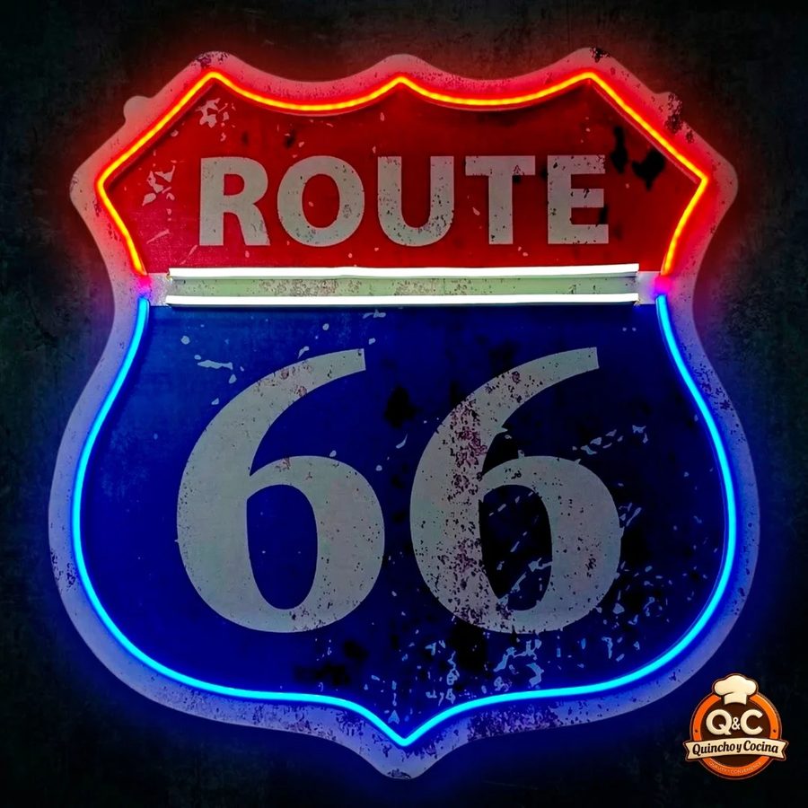 Neón Route 66 (rojo y azul)