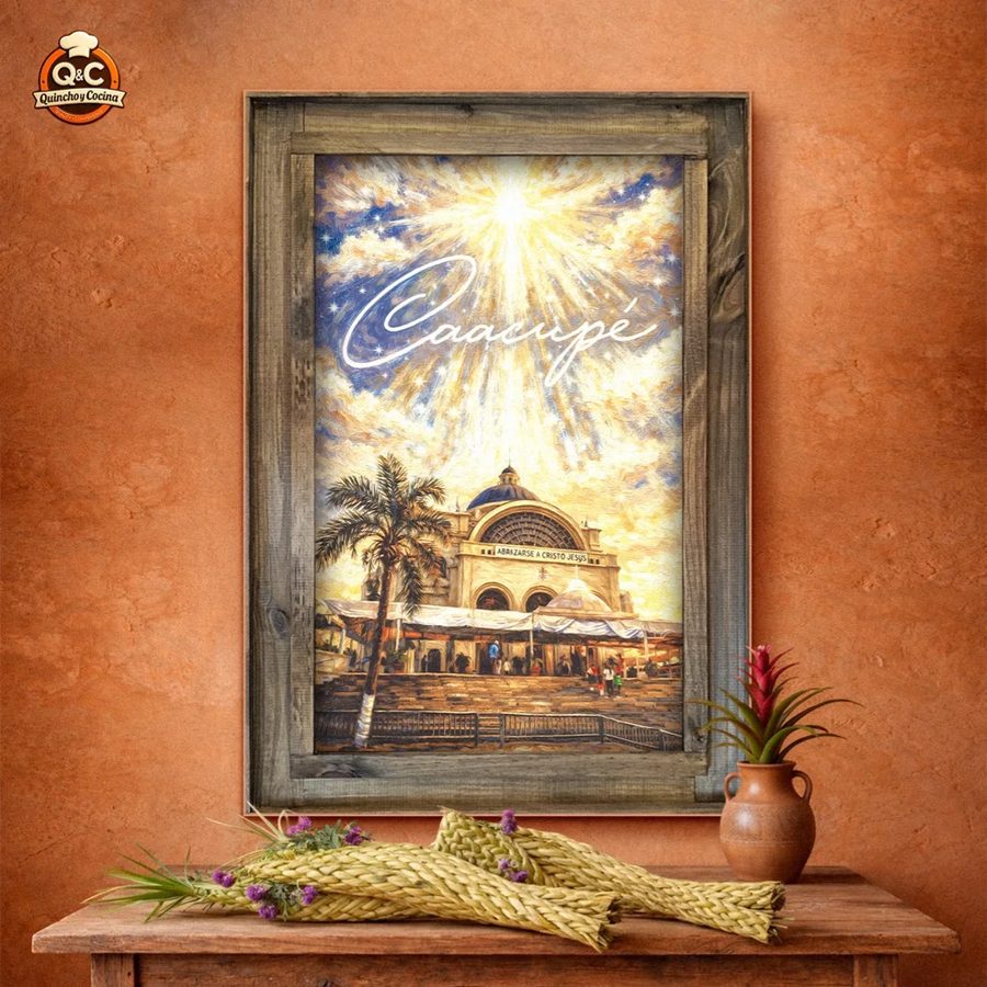 Cuadro Caacupé – basílica con cielo luminoso y marco de madera