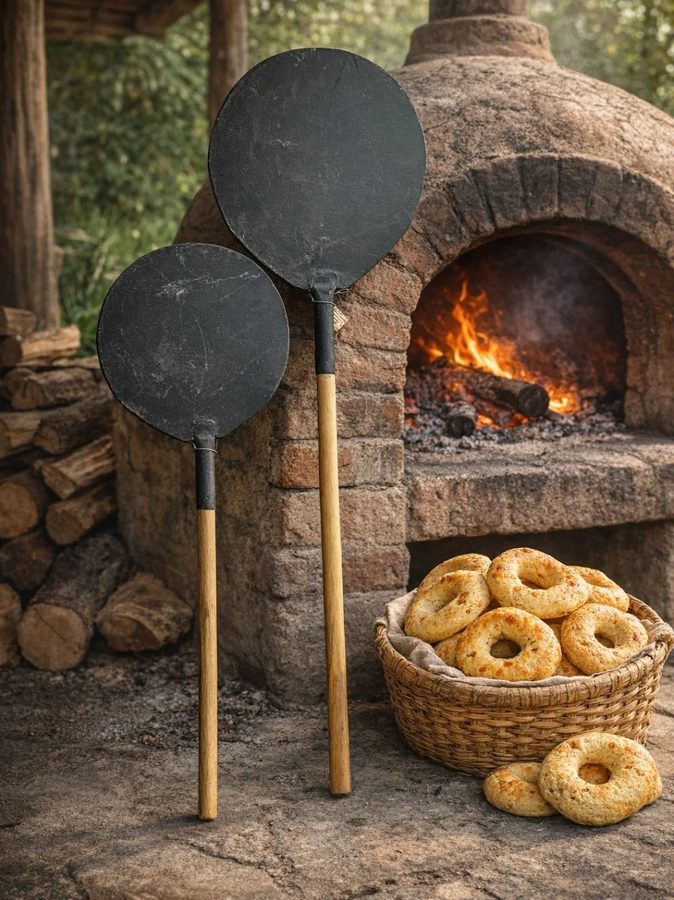 Pala para horno – redonda con mango largo de madera