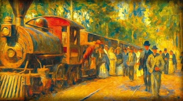 Cuadro decorativo Tren a vapor en la estación, colección PATRIA de Quincho y Cocina