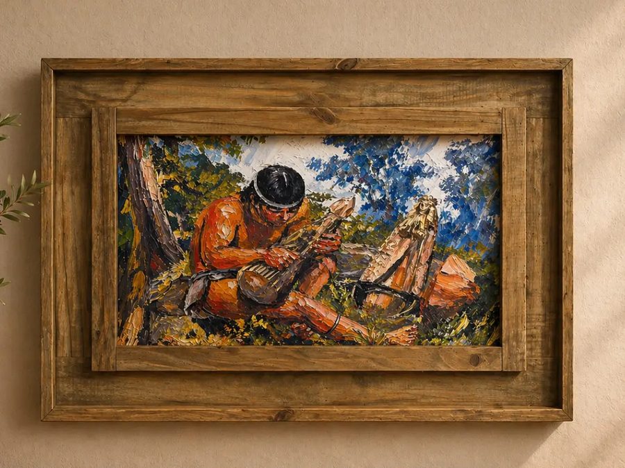 Cuadro Indígena en el monte (pintura rústica)