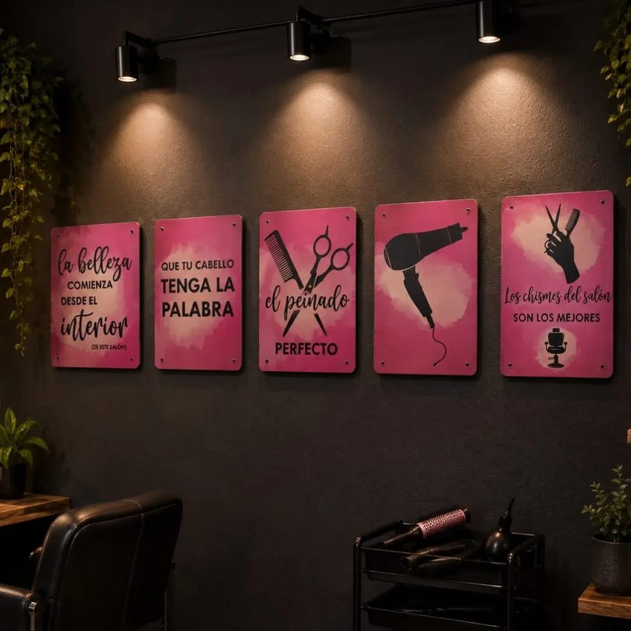 Chapa Peluquería – Frases de salón rosas