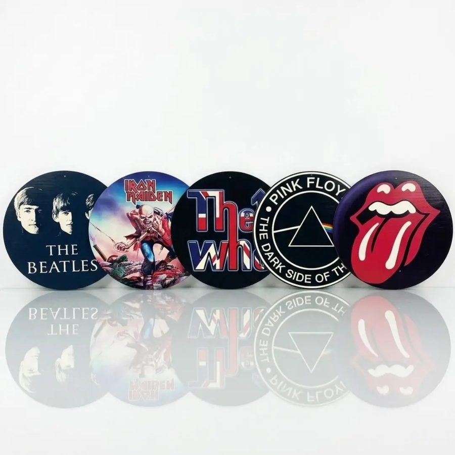 Chapa redonda de bandas de rock – Beatles, Pink Floyd, The Who y más