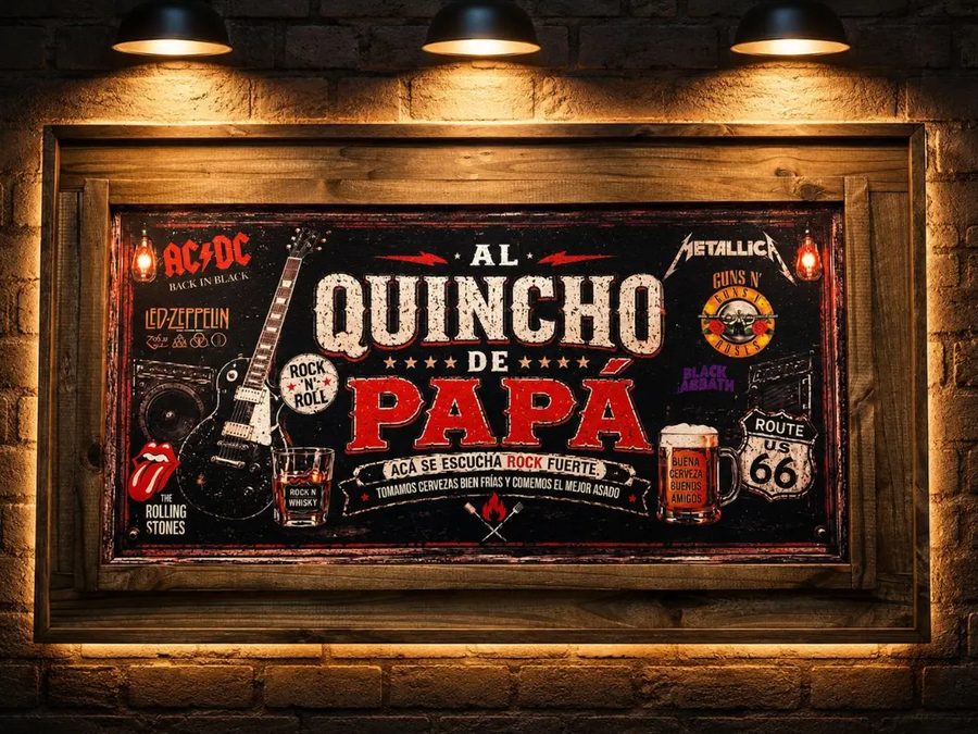 Cuadro Al Quincho de Papá – rock con logos de bandas