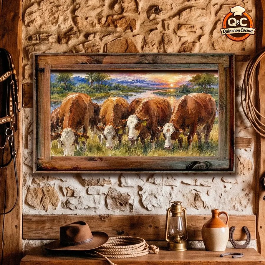 Cuadro Vacas coloradas pastando