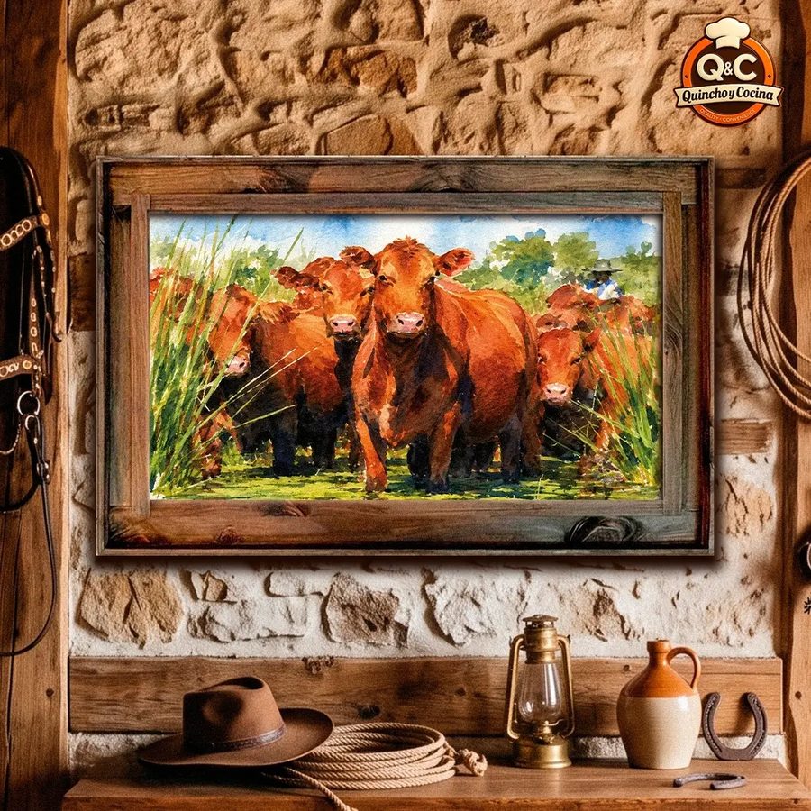 Cuadro Vacas coloradas de frente en el pastizal