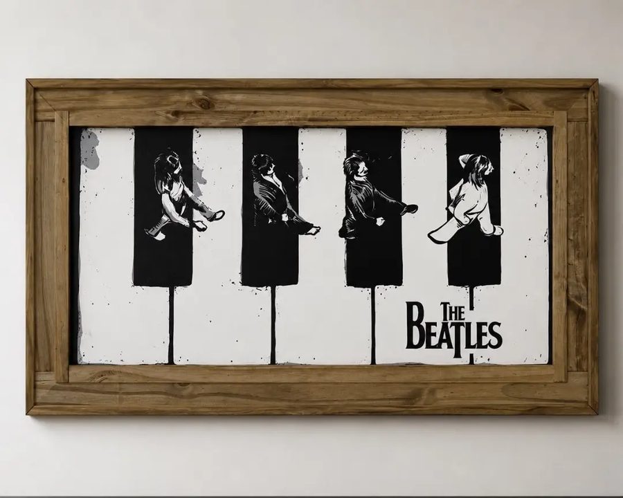 Cuadro The Beatles – teclas de piano con siluetas