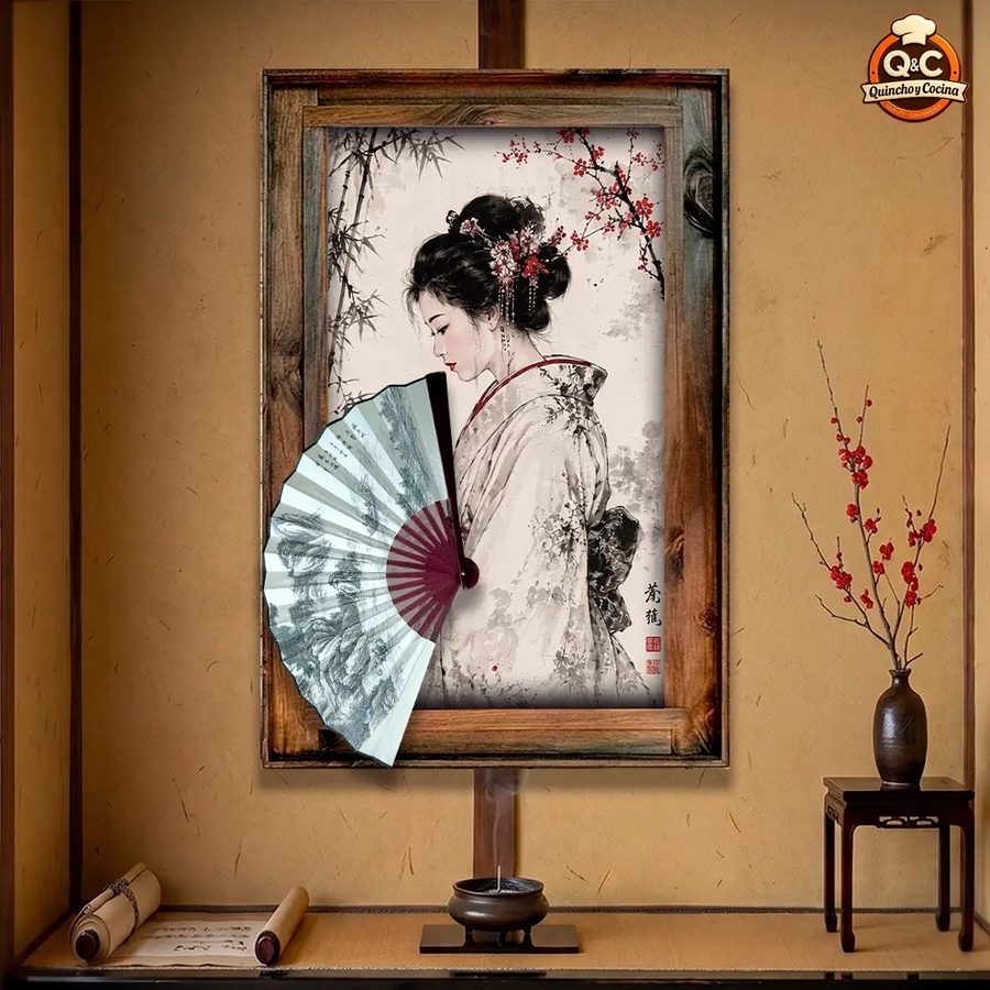 Cuadro Geisha con abanico