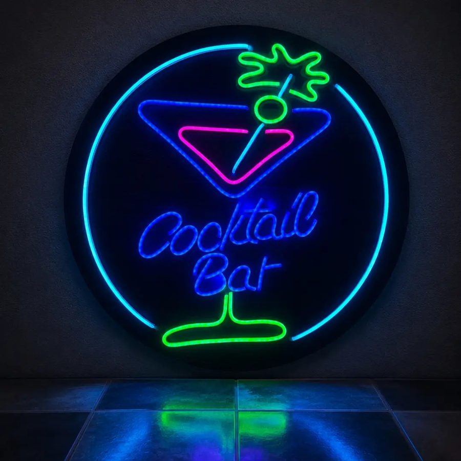 Neón Cocktail Bar – Copa y palmera
