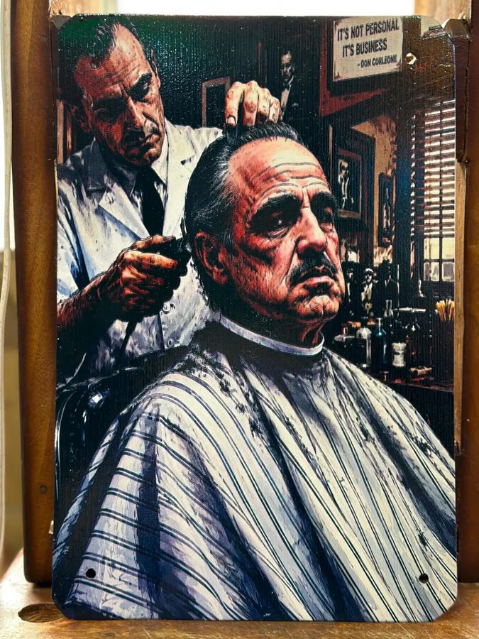 Chapa Don Corleone en la barbería