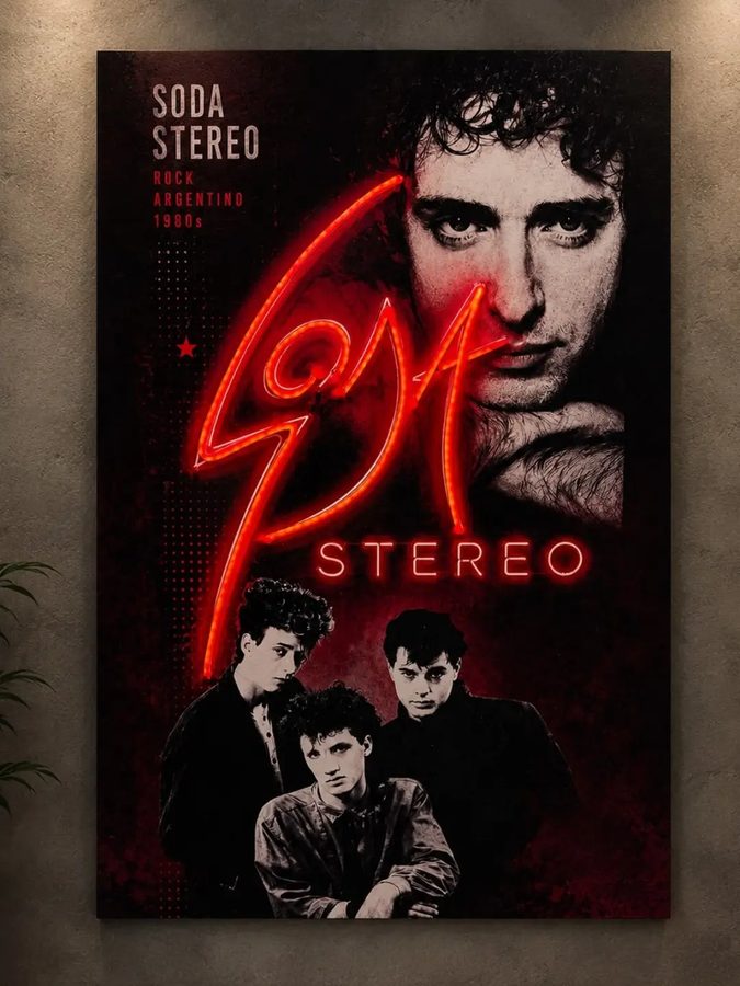 Cuadro Soda Stereo – afiche con logo en neón rojo