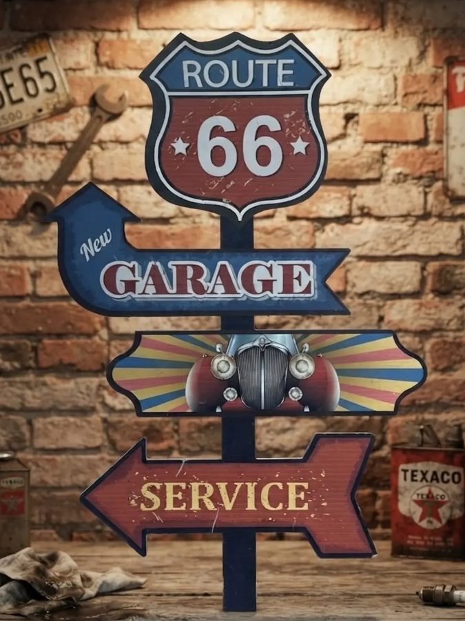 Cartel Route 66 New Garage Service – estilo vintage