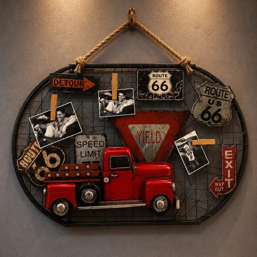 Panel decorativo de pared Route 66 – con pickup clásica roja