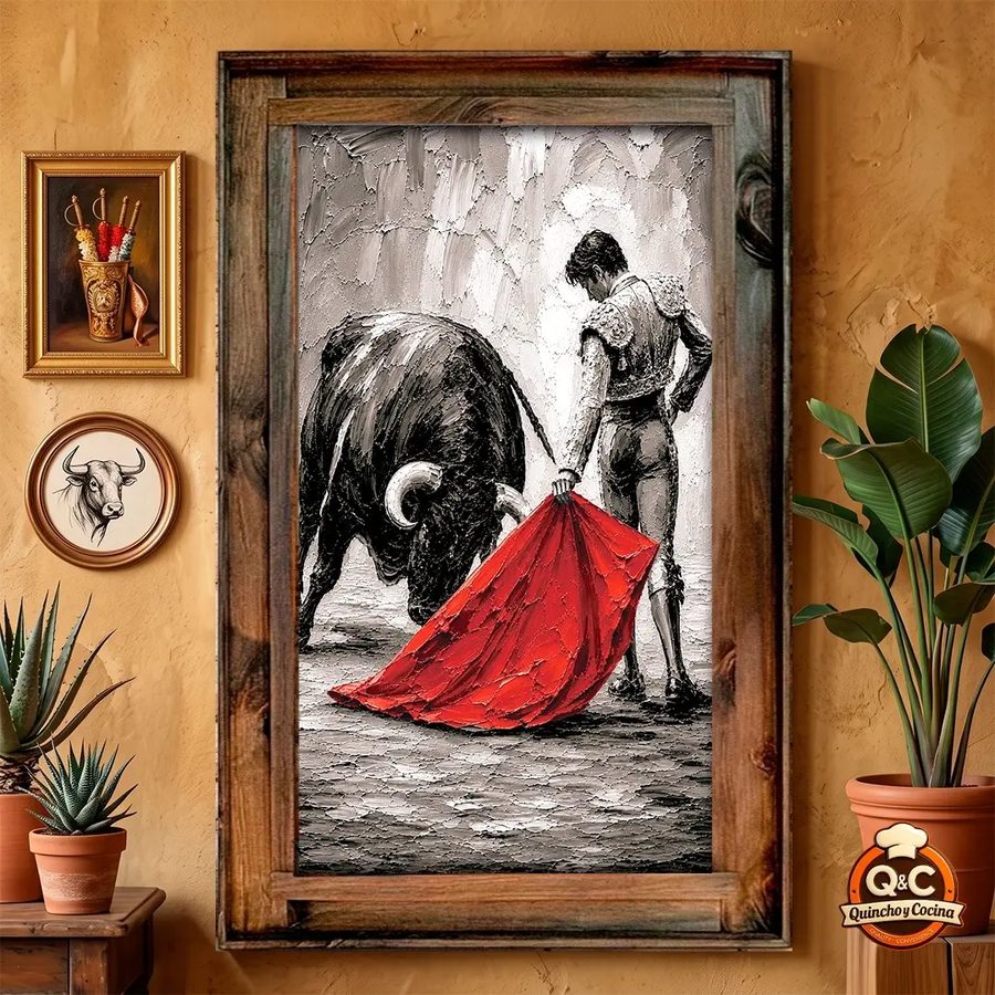Cuadro Torero y toro (capote rojo)