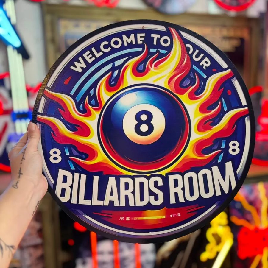 Cuadro Welcome to our Billards Room (bola 8 en llamas)
