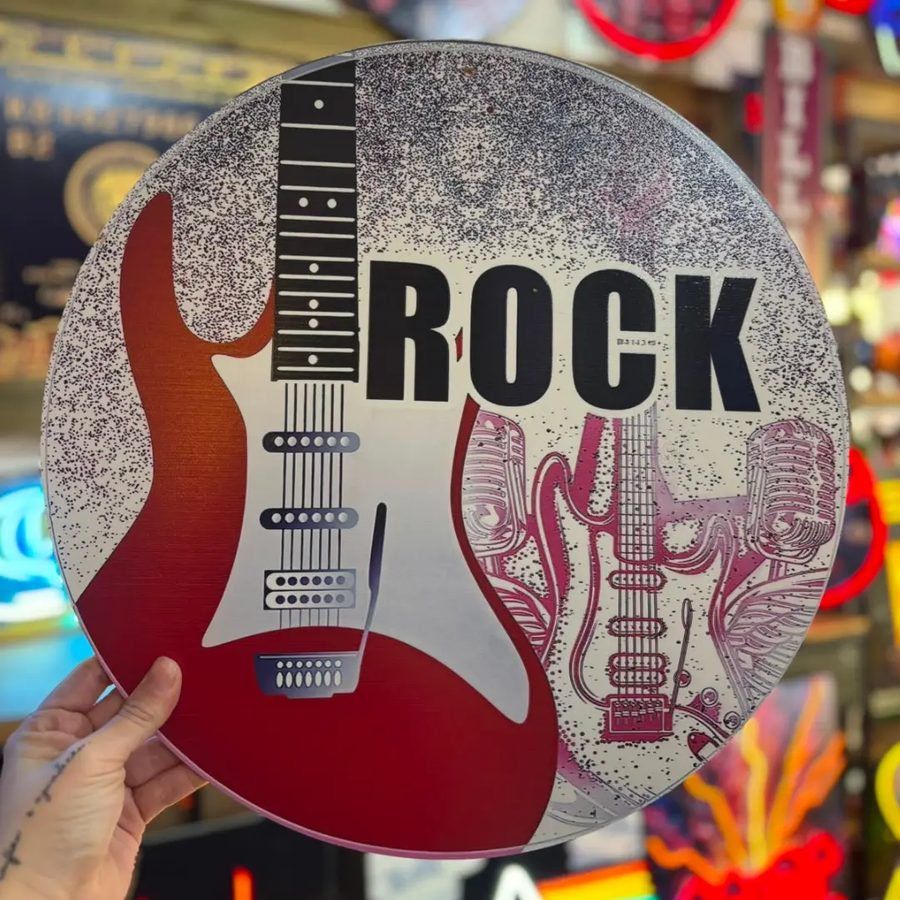 Chapa redonda Rock – guitarra eléctrica roja
