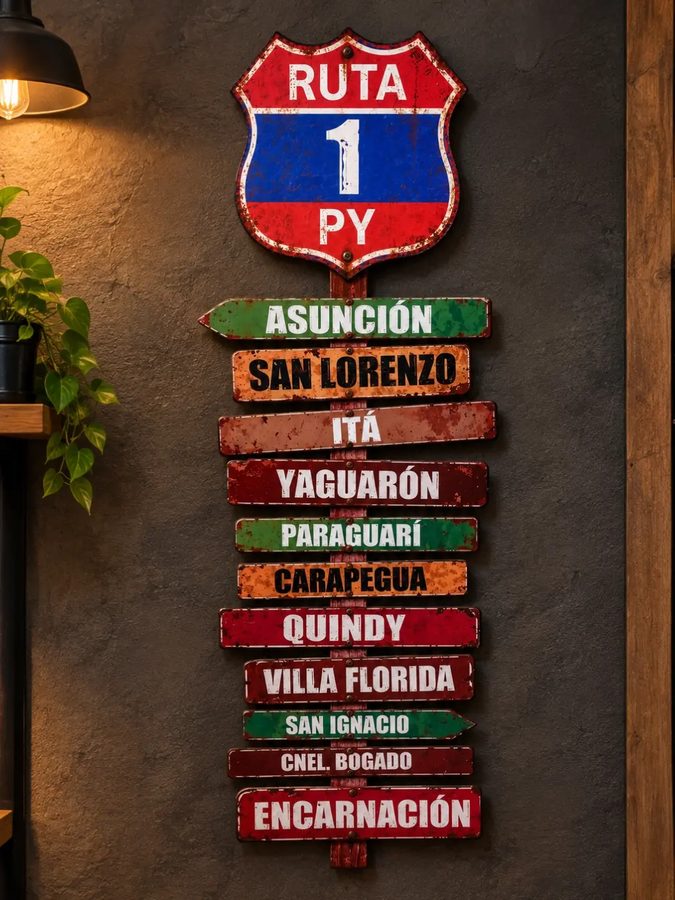 Cartel de rutas Ruta 1 PY – de Asunción a Encarnación