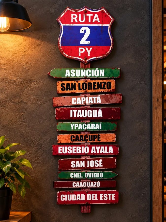 Cartel de rutas Ruta 2 PY – de Asunción a Ciudad del Este