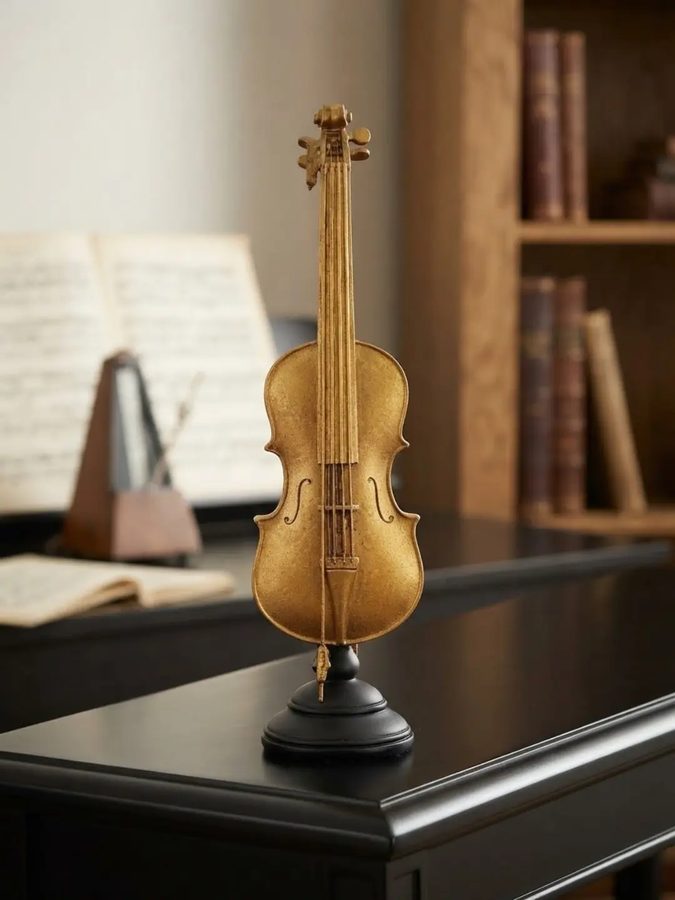 Figura decorativa de instrumento dorado – violín o saxo