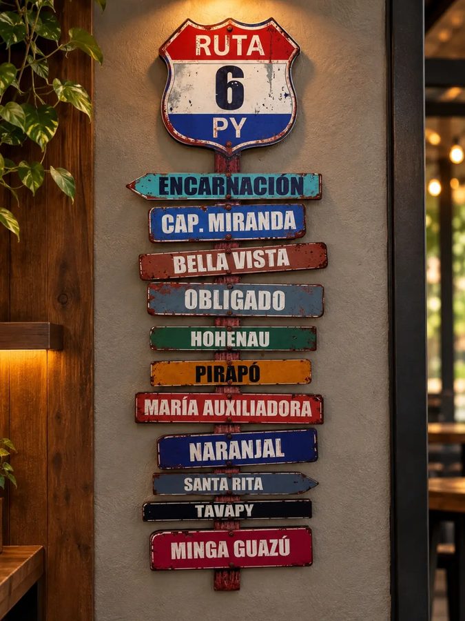 Cartel de rutas Ruta 6 PY – de Encarnación a Minga Guazú